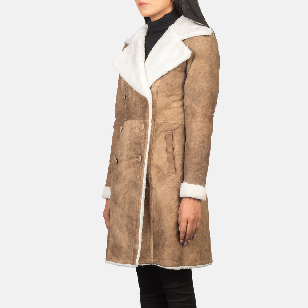 Amie Distressed Brown Double Breasted Shearling Coat by Dash Racegear - women Jacket view 4