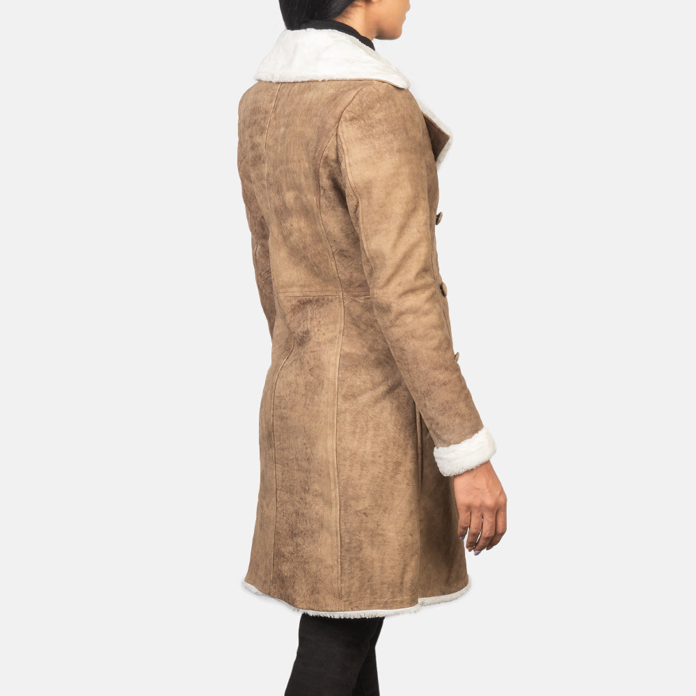 Amie Distressed Brown Double Breasted Shearling Coat by Dash Racegear - women Jacket view 5