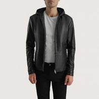 Andy Matte Black Hooded Leather Jacket by Dash Racegear - men Jacket view 3