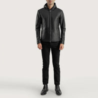 Andy Matte Black Hooded Leather Jacket by Dash Racegear - men Jacket view 4