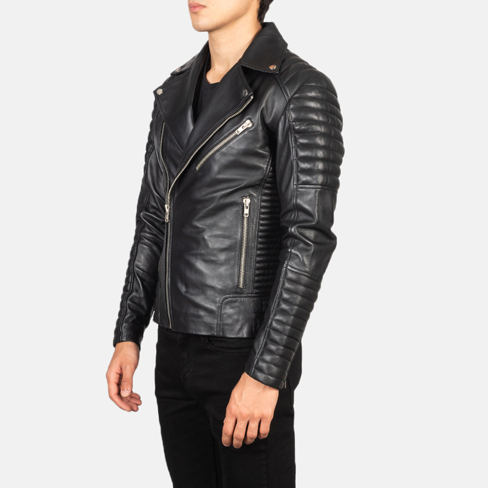 Armand Black Leather Biker Jacket by Dash Racegear - men Jacket view 2