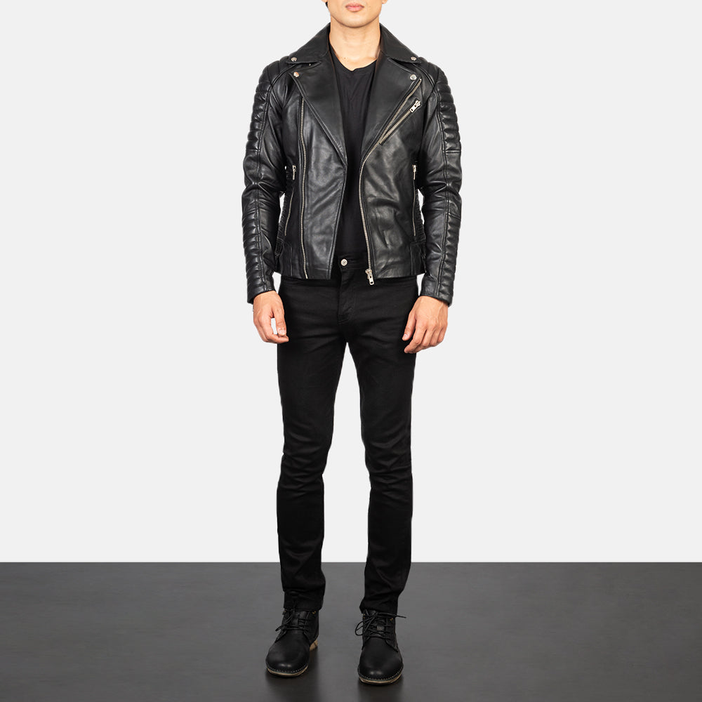 Armand Black Leather Biker Jacket by Dash Racegear - men Jacket view 3