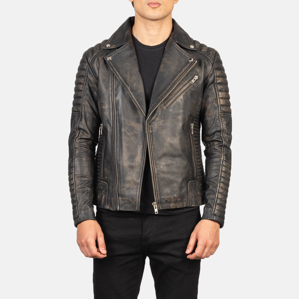 Armand Distressed Brown Leather Biker Jacket by Dash Racegear - men Jacket view 1