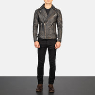Armand Distressed Brown Leather Biker Jacket by Dash Racegear - men Jacket view 4