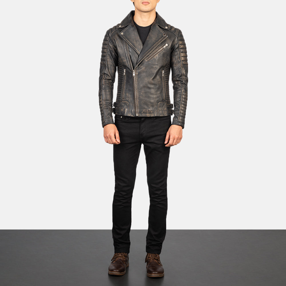 Armand Distressed Brown Leather Biker Jacket by Dash Racegear - men Jacket view 4