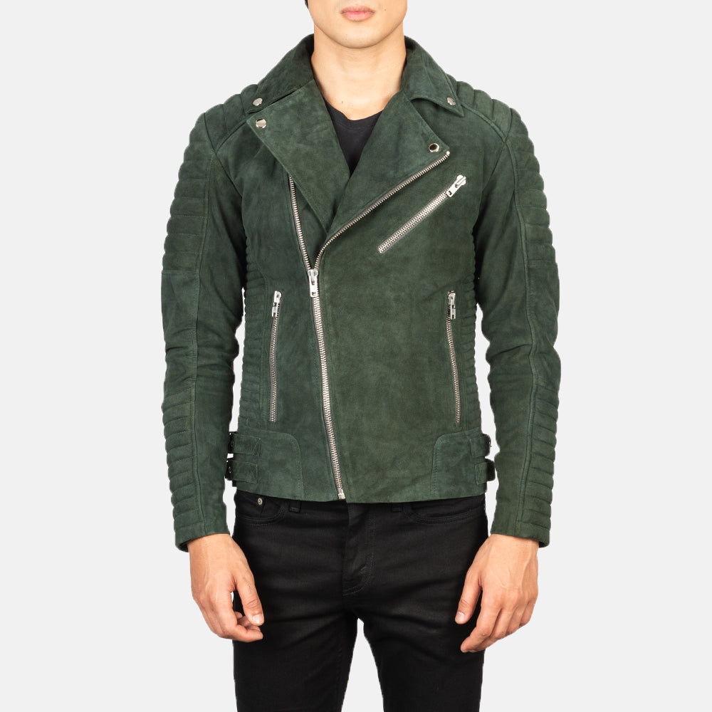 Armand Green Suede Biker Jacket by Dash Racegear - men Jacket view 1