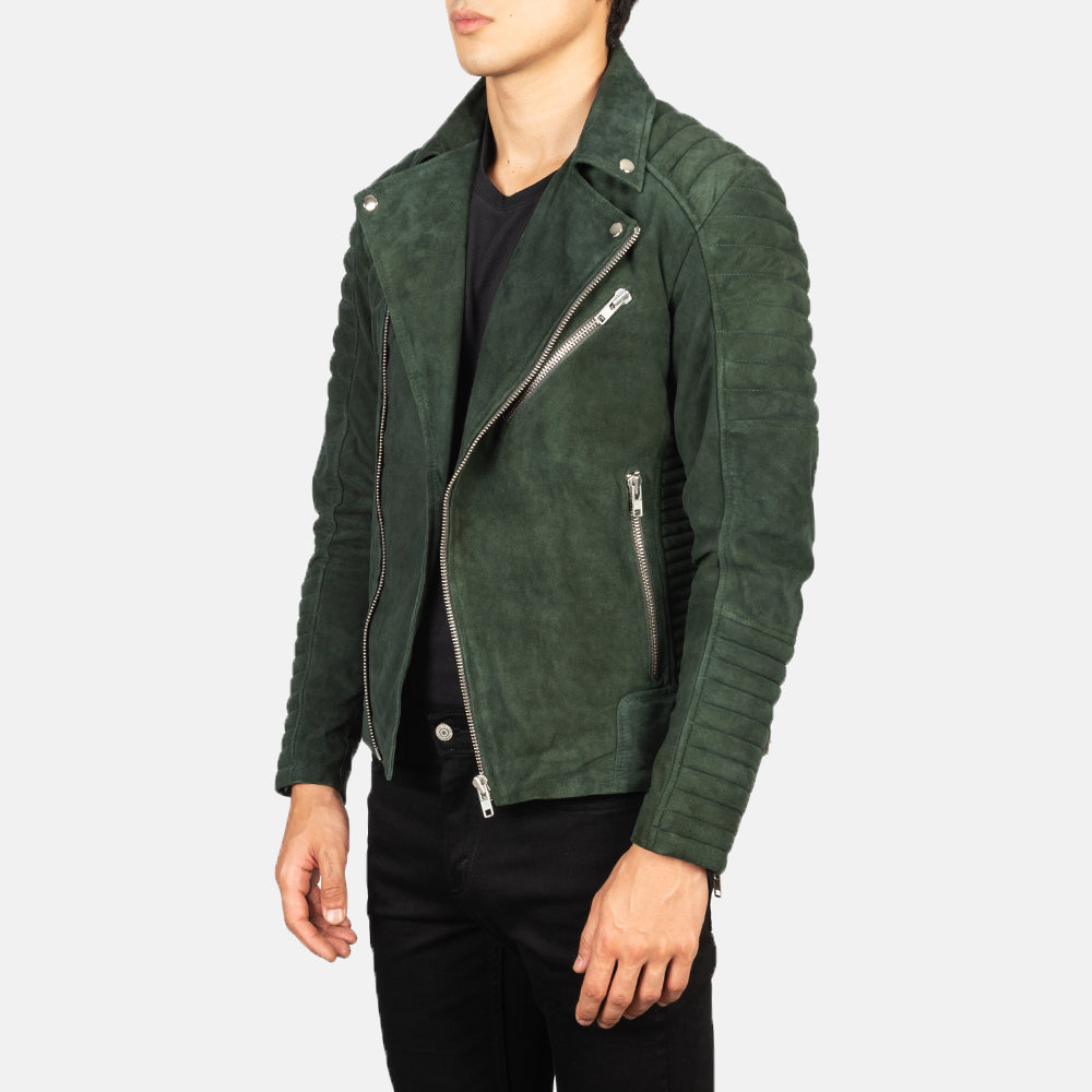 Armand Green Suede Biker Jacket by Dash Racegear - men Jacket view 2