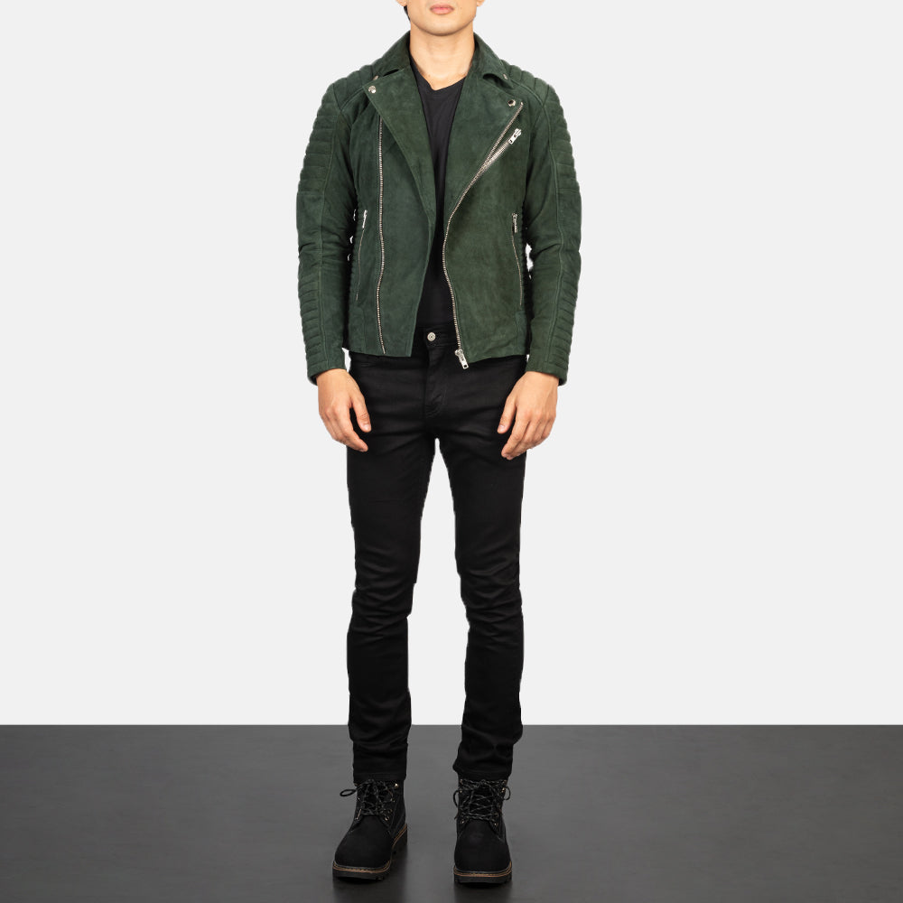 Armand Green Suede Biker Jacket by Dash Racegear - men Jacket view 3