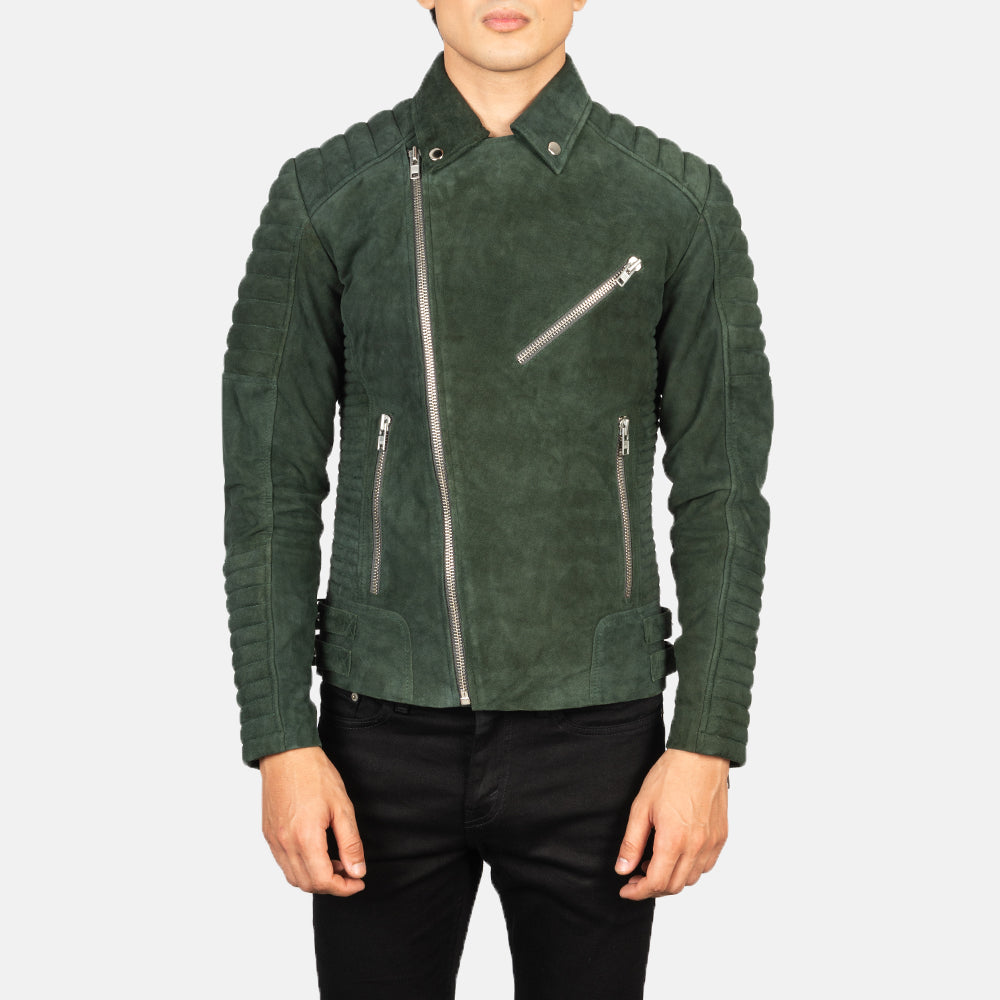 Armand Green Suede Biker Jacket by Dash Racegear - men Jacket view 4