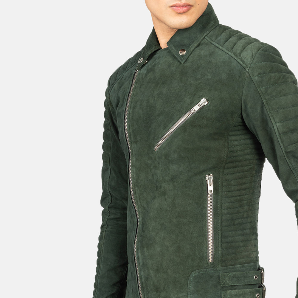 Armand Green Suede Biker Jacket by Dash Racegear - men Jacket view 6