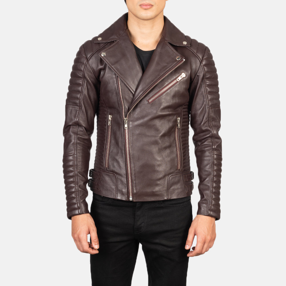 Armand Maroon Leather Biker Jacket by Dash Racegear - men Jacket view 1
