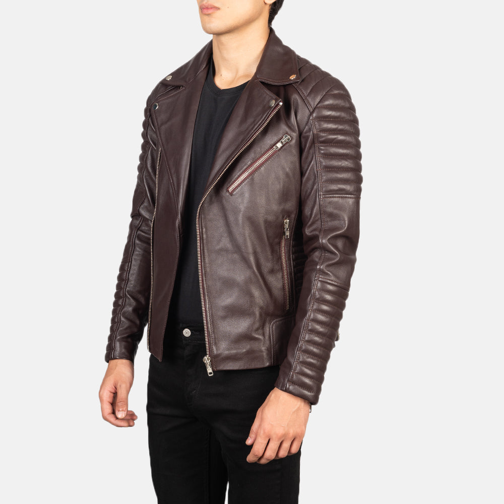 Armand Maroon Leather Biker Jacket by Dash Racegear - men Jacket view 2