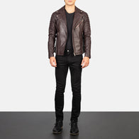 Armand Maroon Leather Biker Jacket by Dash Racegear - men Jacket view 3