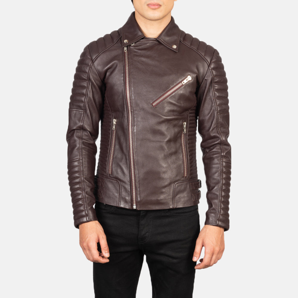 Armand Maroon Leather Biker Jacket by Dash Racegear - men Jacket view 4