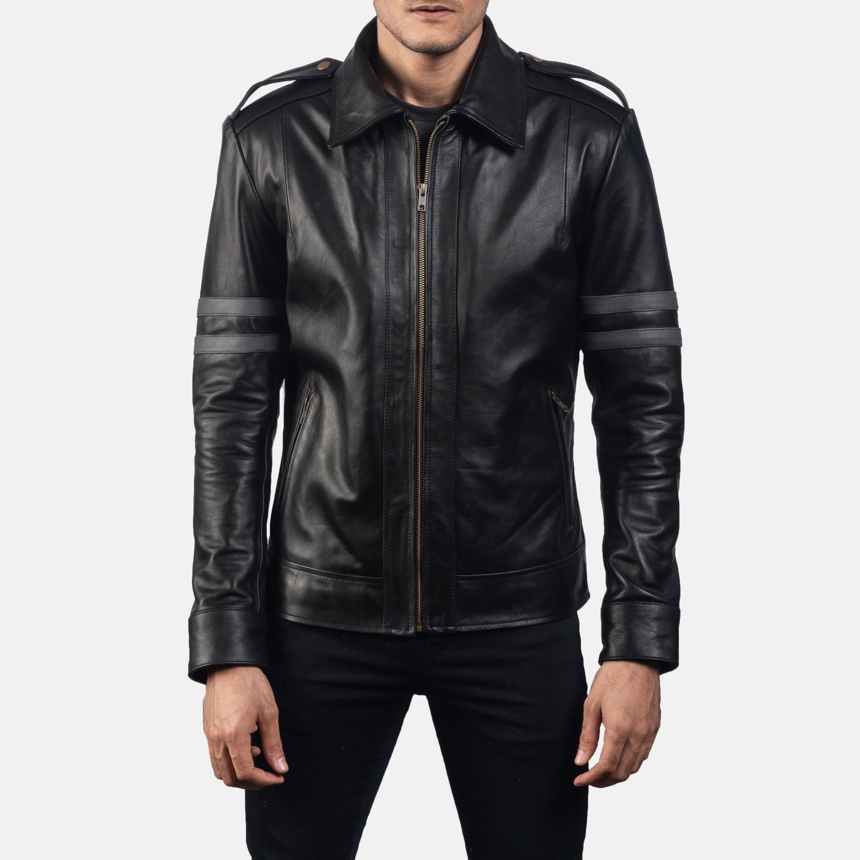 Armstrong Black Leather Biker Jacket by Dash Racegear - men Jacket view 1