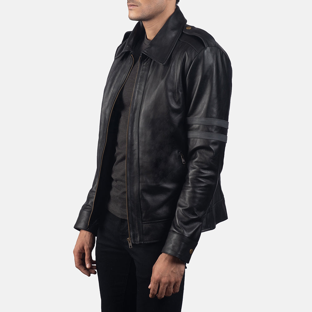 Armstrong Black Leather Biker Jacket by Dash Racegear - men Jacket view 2