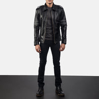 Armstrong Black Leather Biker Jacket by Dash Racegear - men Jacket view 3