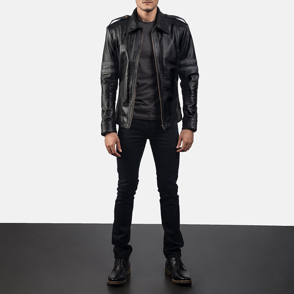 Armstrong Black Leather Biker Jacket by Dash Racegear - men Jacket view 3
