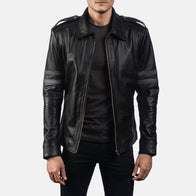 Armstrong Black Leather Biker Jacket by Dash Racegear - men Jacket view 4