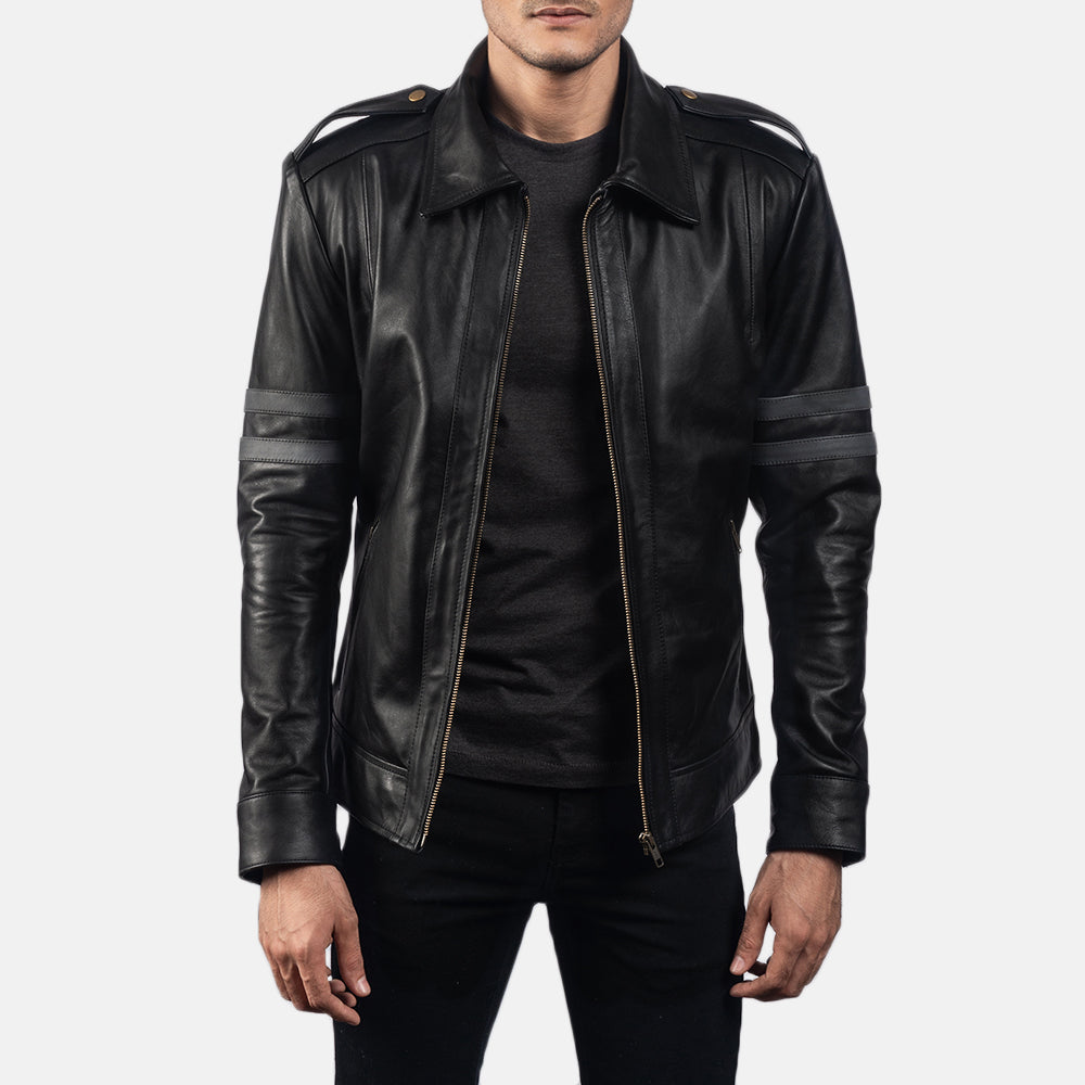 Armstrong Black Leather Biker Jacket by Dash Racegear - men Jacket view 4