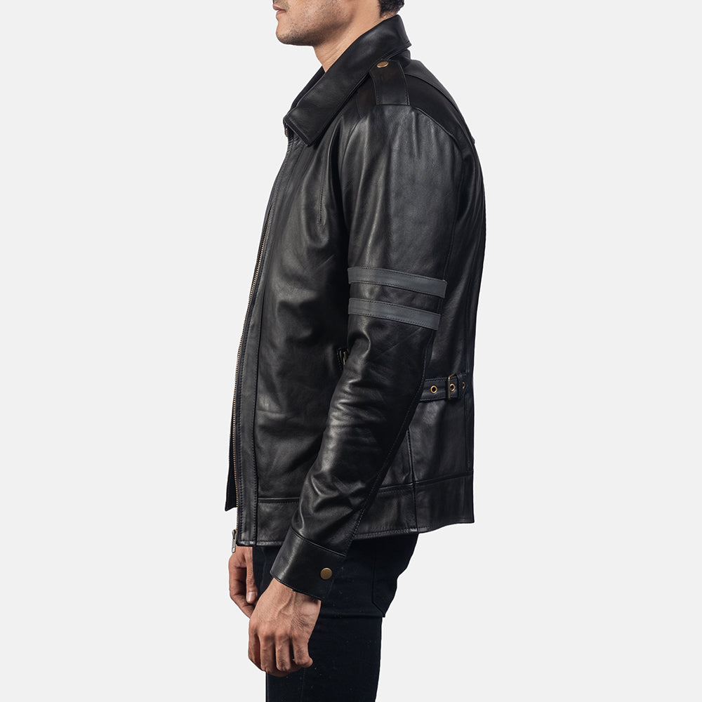 Armstrong Black Leather Biker Jacket by Dash Racegear - men Jacket view 6