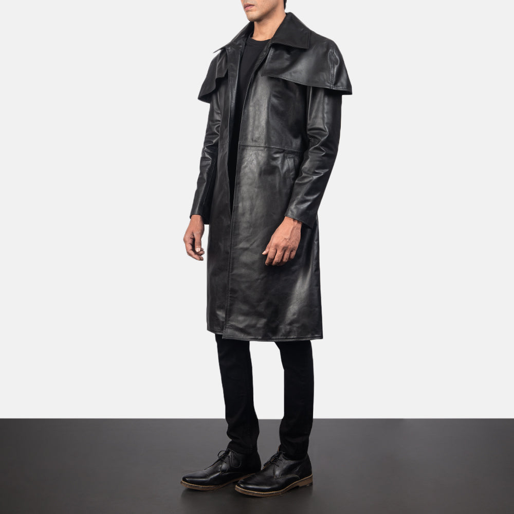 Classic Black Leather Duster by Dash Racegear - men Jacket view 2