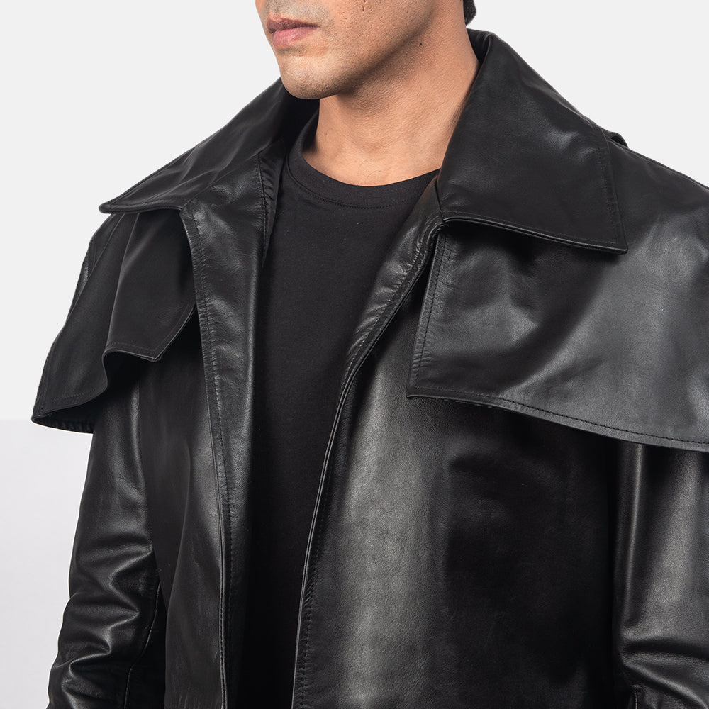 Classic Black Leather Duster by Dash Racegear - men Jacket view 4