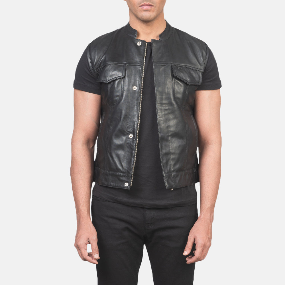 Atlas Moto Black Leather Vest by Dash Racegear - men Jacket view 1