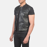 Atlas Moto Black Leather Vest by Dash Racegear - men Jacket view 2