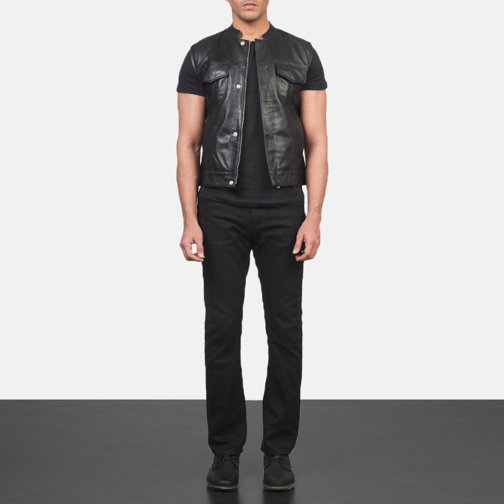 Atlas Moto Black Leather Vest by Dash Racegear - men Jacket view 3