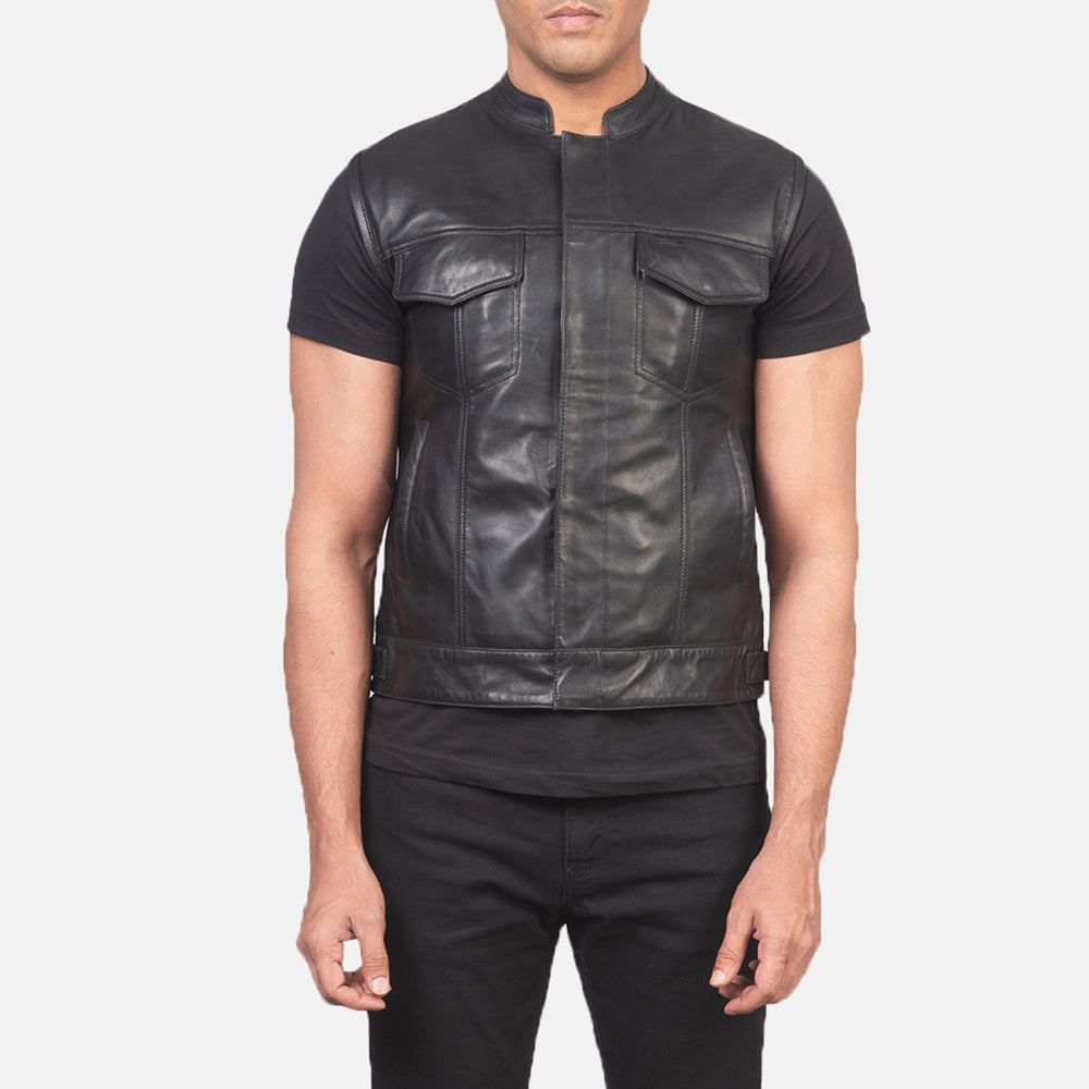 Atlas Moto Black Leather Vest by Dash Racegear - men Jacket view 4