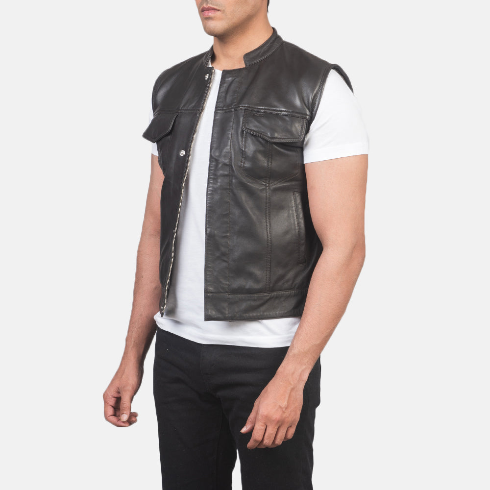 Atlas Moto Brown Leather Vest by Dash Racegear - men Jacket view 2