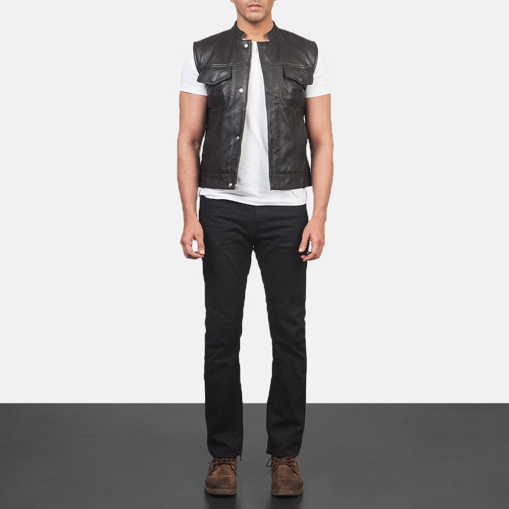 Atlas Moto Brown Leather Vest by Dash Racegear - men Jacket view 3