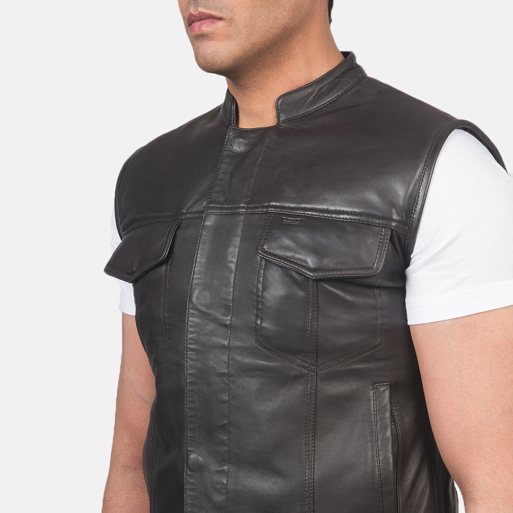 Atlas Moto Brown Leather Vest by Dash Racegear - men Jacket view 6