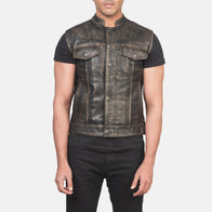 Atlas Moto Distressed Brown Leather Vest by Dash Racegear - men Jacket view 4