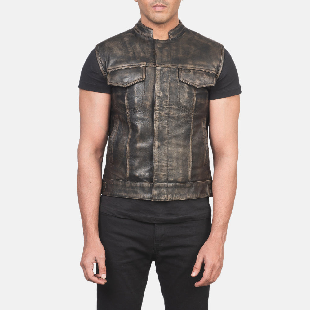 Atlas Moto Distressed Brown Leather Vest by Dash Racegear - men Jacket view 4