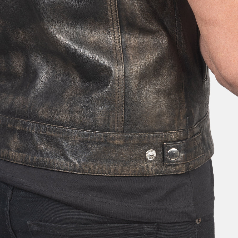 Atlas Moto Distressed Brown Leather Vest by Dash Racegear - men Jacket view 6