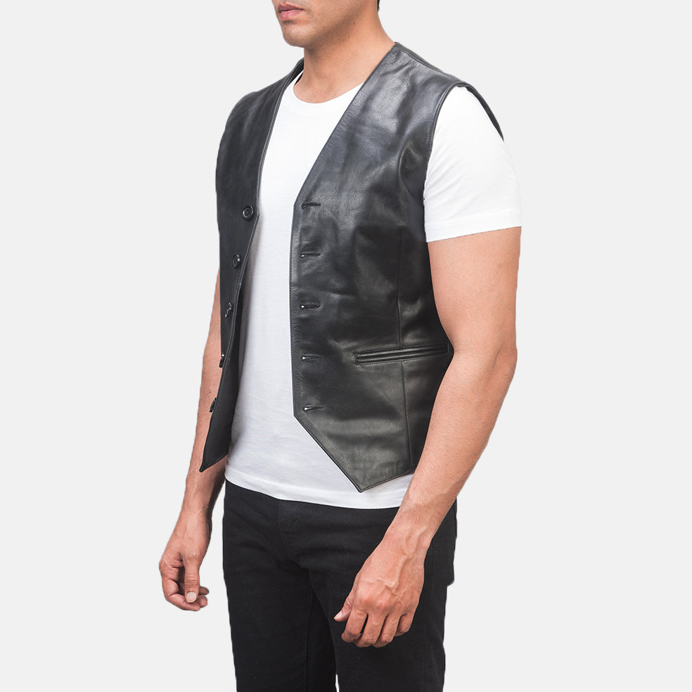Auden Black Leather Vest by Dash Racegear - men Jacket view 2
