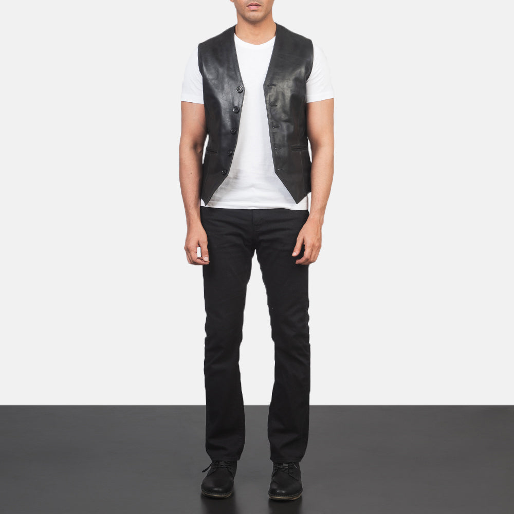 Auden Black Leather Vest by Dash Racegear - men Jacket view 3