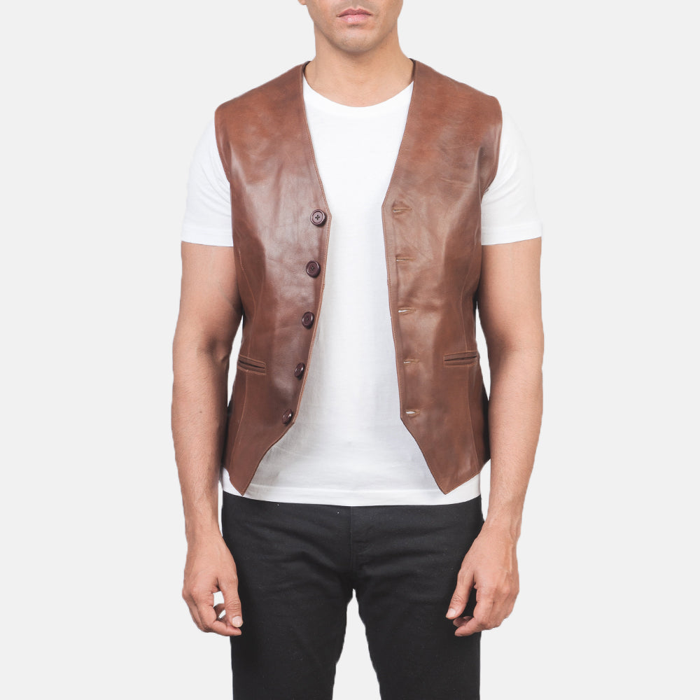 Auden Brown Leather Vest by Dash Racegear - men Jacket view 1