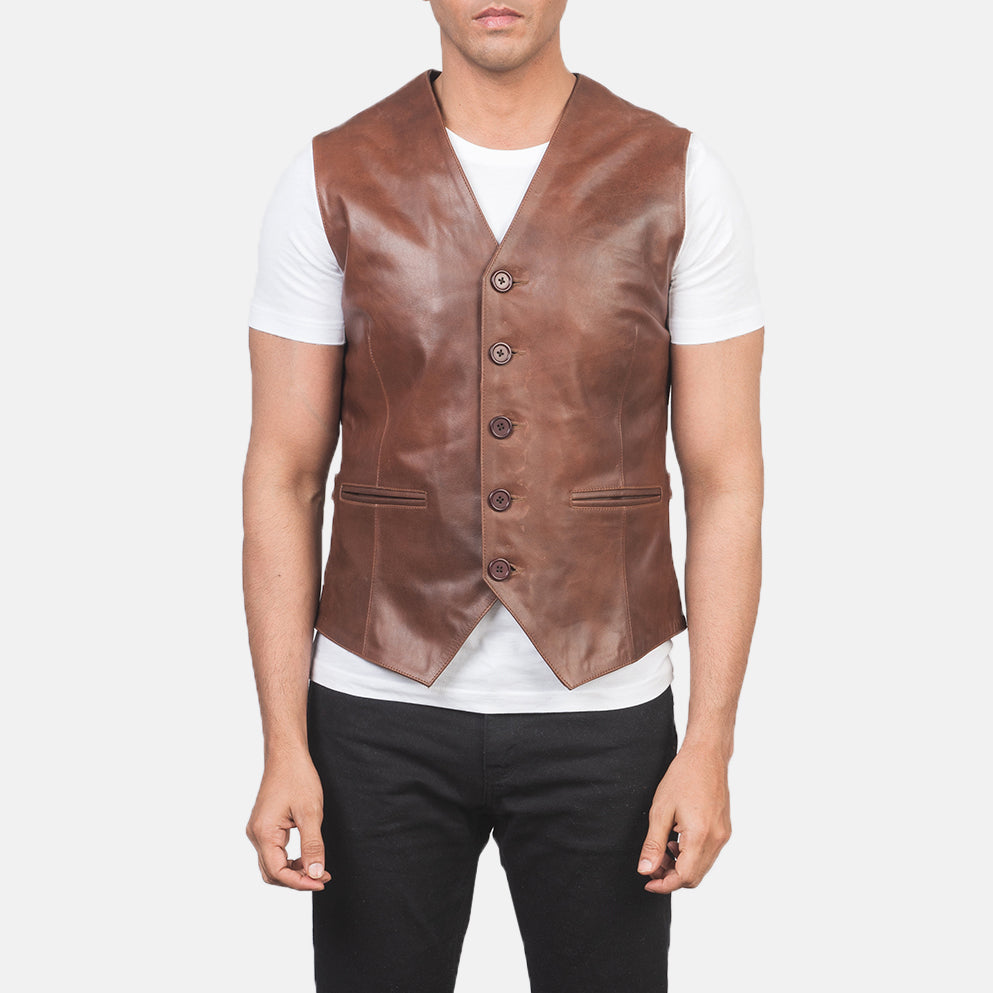 Auden Brown Leather Vest by Dash Racegear - men Jacket view 4