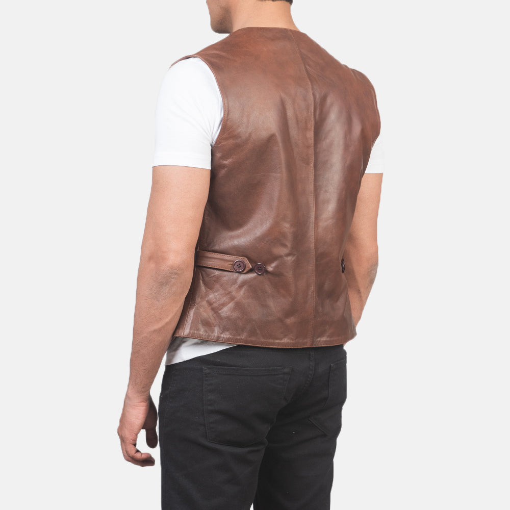 Auden Brown Leather Vest by Dash Racegear - men Jacket view 5