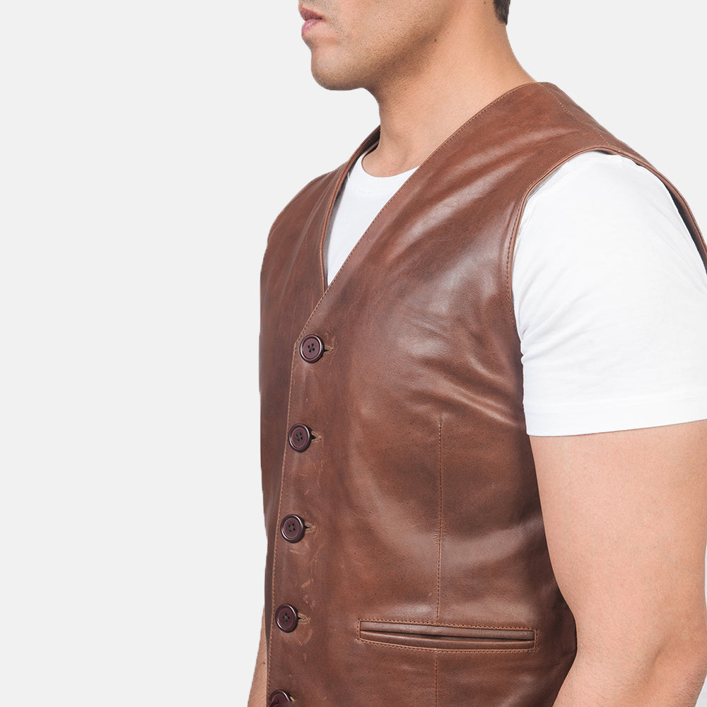 Auden Brown Leather Vest by Dash Racegear - men Jacket view 6