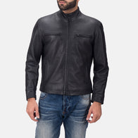 Austere Matte Black Leather Biker Jacket by Dash Racegear - men Jacket view 1