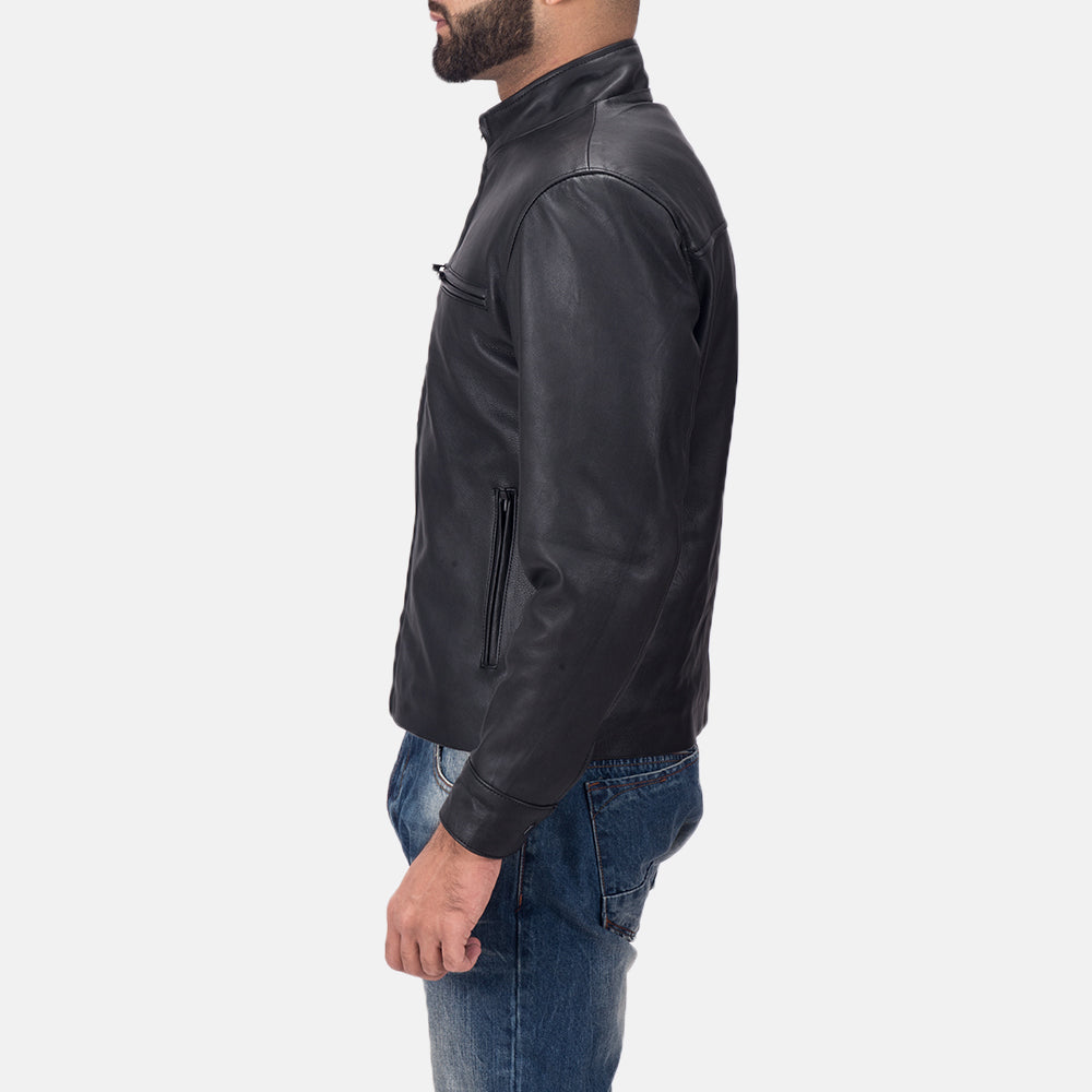 Austere Matte Black Leather Biker Jacket by Dash Racegear - men Jacket view 3