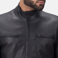 Austere Matte Black Leather Biker Jacket by Dash Racegear - men Jacket view 4