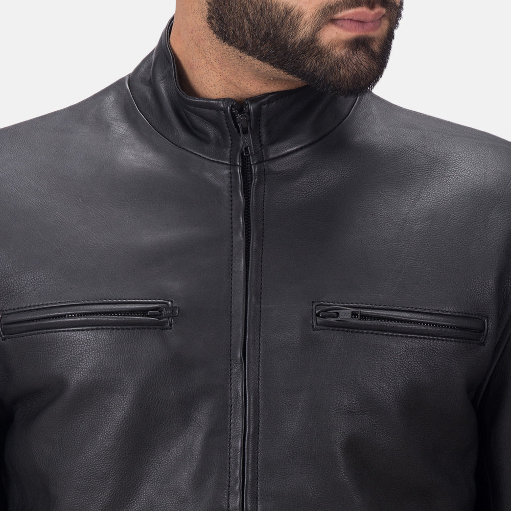 Austere Matte Black Leather Biker Jacket by Dash Racegear - men Jacket view 4