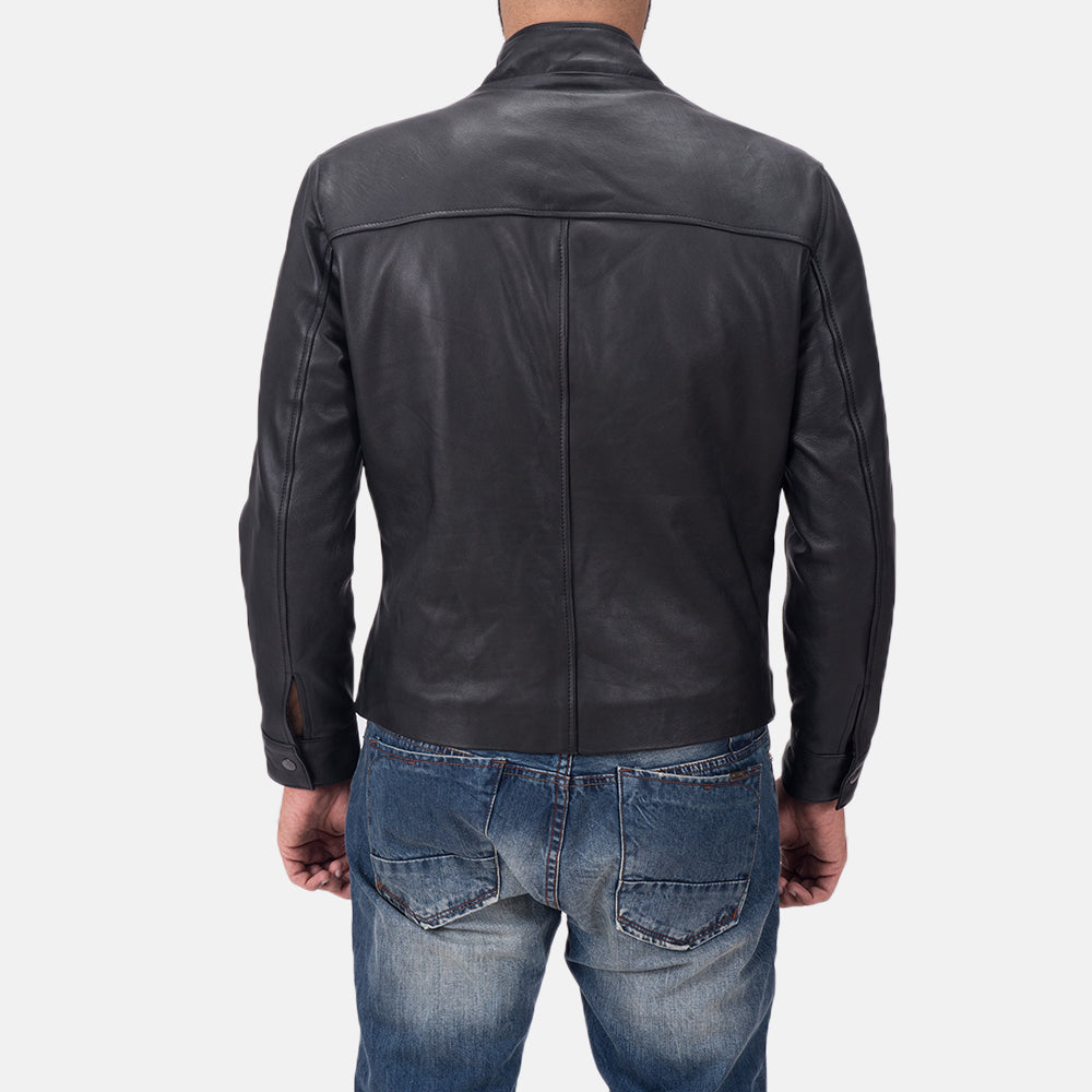 Austere Matte Black Leather Biker Jacket by Dash Racegear - men Jacket view 5