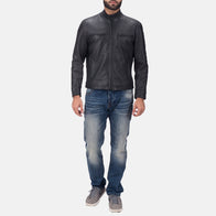 Austere Matte Black Leather Biker Jacket by Dash Racegear - men Jacket view 6