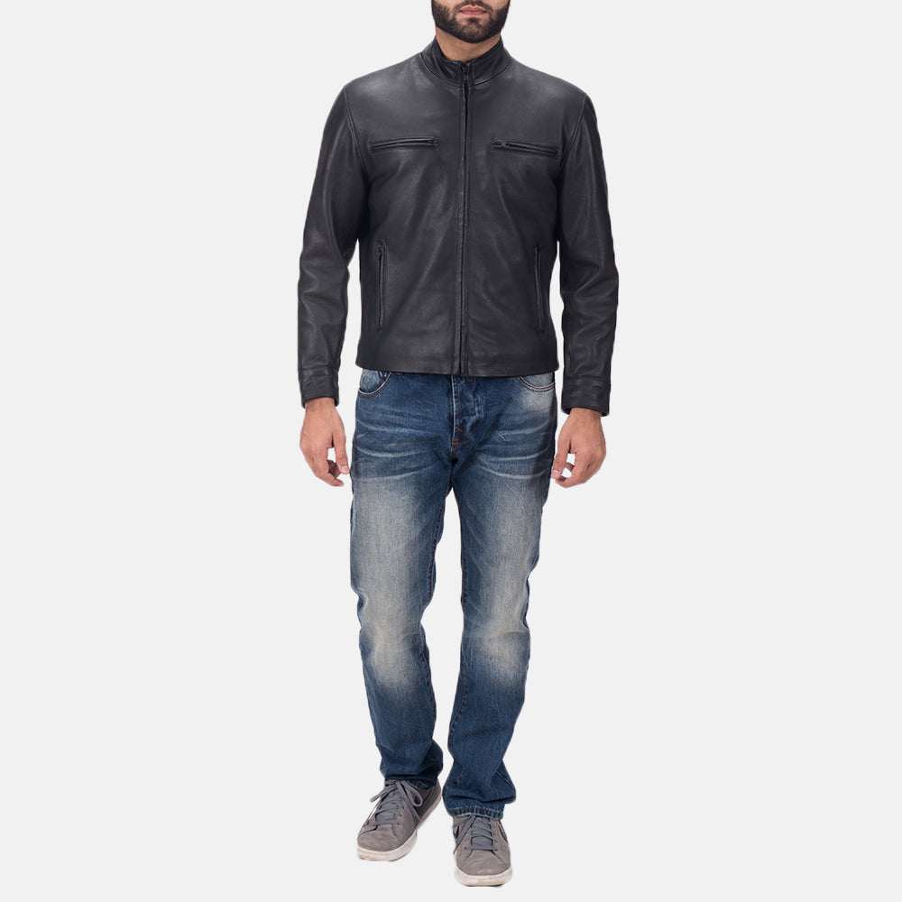 Austere Matte Black Leather Biker Jacket by Dash Racegear - men Jacket view 6